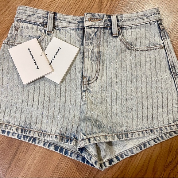 ALEXANDER WANG Crystal-embellished denim shorts Size 25 New with Tag - Picture 2 of 12